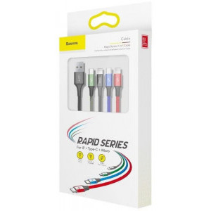 Baseus 4-in-1 CA1T4-A01, USB Male la microUSB, USB-C, 2x Lightning Male, 1.2, Black, amperaj maxim suportat 3.5A