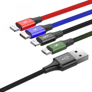 Baseus 4-in-1 CA1T4-A01, USB Male la microUSB, USB-C, 2x Lightning Male, 1.2, Black, amperaj maxim suportat 3.5A