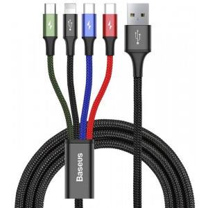 Cablu de date / adaptor Baseus 4-in-1 CA1T4-B01, USB Male la microUSB, 2x USB-C, Lightning Male, 1.2, Black, amperaj maxim suportat 3.5A