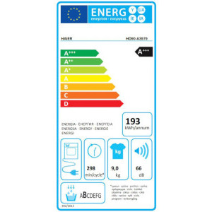 Haier HD90-A3979-S, Pompa de caldura, 9 kg, Clasa A+++, Inverter, Dry Sensor, iRefresh, iTime, Full Time Reverse, Pillow Drum, Drum light, Alb 