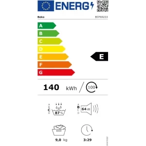 Beko B5T69233, Pompa de caldura, 9 kg, Clasa E, EcoGentle, RecycledDry, IronFinish, Hygienic Refresh, Hygienic Drying, Alb