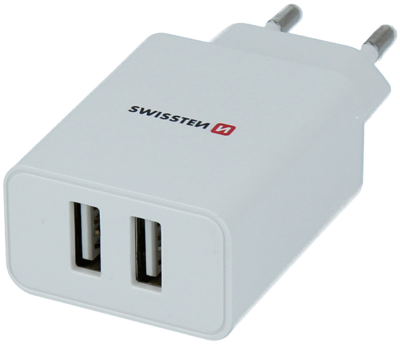 Incarcator retea GSM Swissten Slim, 2x USB, 2.1A, White cu tehnologia Smart IC