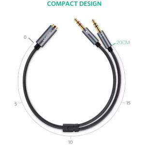 Ugreen AV140, 2x Jack 3.5 mm Male - Jack 3.5 mm Female, 0.2m, negru-gri