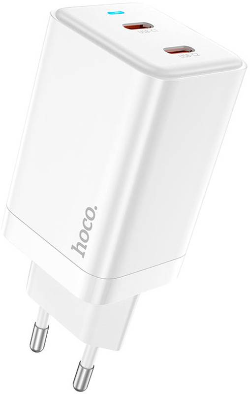 Incarcator retea Hoco GaN, N23 Starlight, 2x USB-C, 45W, alb, tehnologia Quick Charge