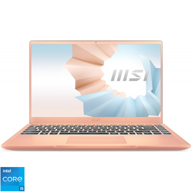 Laptop MSI 14'' Modern 14 B11SB, FHD, Procesor Intel® Core™ i5-1135G7 (8M Cache, up to 4.20 GHz), 8GB DDR4, 512GB SSD, GeForce MX450 2GB, No OS, Beige Mousse