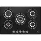 Plita incorporabila Master Kitchen MKHG 7541EDS-FTCBK, Gaz, 5 arzatoare, Aprindere electrica integrata, Sistem de siguranta, Gratar fonta, Wok, 75 cm, Negru