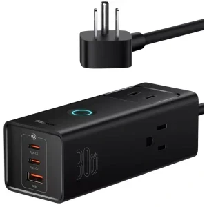 Baseus PowerCombo Powerstrip, 2x USB-C, 1x USB, 3x AC, Quick Charge 30 W, Black