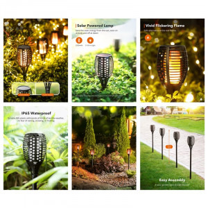 TaoTronics Set 2 lampi solare LED TT-SL004 pentru curte, gradina si balcon, efect torta, Black