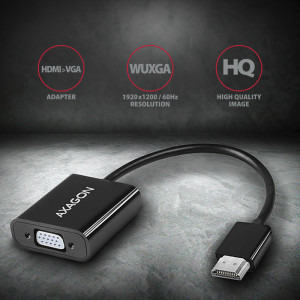 AXAGON 1x HDMI 1.4b Male - 1x VGA Female, 1x Jack 3.5 mm Female, 1x Micro USB Female, 0.15 m, negru