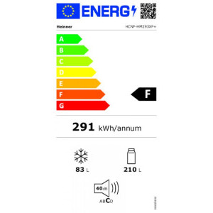 Heinner HCNF-HM293XF+, 293 L, Clasa F, No Frost, Control electronic, 186 cm, Inox