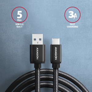 AXAGON USB-C 3.2 Gen 2 Male la USB-A 3.2 Gen 1 Male, 1.5 m, 3A, Negru