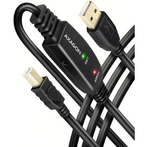 Cablu periferice AXAGON USB tip A 2.0 Male la USB tip B 2.0 Male, 20 m, Repeater activ, Negru