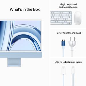 Apple iMac 24 inch 4.5K Retina, Apple M3, 8GB RAM, 256GB SSD, 10 core GPU, macOS Sonoma, INT keyboard, Blue