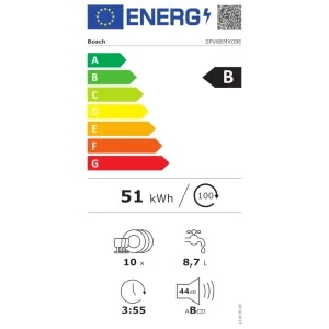 Bosch SPV6EMX09E, Slim, 10 seturi, 6 programe, Clasa B, EcoSilence Drive, EfficientDry, VarioFlex Pro, AquaStop, AquaSensor, ActiveWater, Home Connect, 45 cm