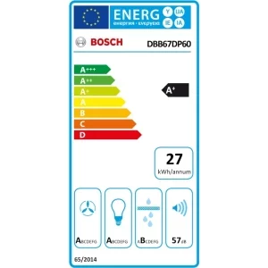 Bosch integrata DBB67DP60, Putere de absorbtie 699 m3/h, Clasa A+, 3 trepte de viteza, EcoSilence Drive, Home Connect, Iluminare LED, 60 cm, Negru