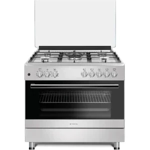 Aragaz Studio Casa FE90/60XMULTIF, Mixt, 5 arzatoare, Sistem de siguranta, Aprindere integrata, Grill, Rotisor, Clasa A, 90 cm, Inox