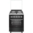 Aragaz Studio Casa BRUNO57/57NERO/X, Mixt, 4 arzatoare, Sistem de siguranta, Aprindere integrata, Grill, Rotisor, Clasa A, 57 cm, Negru