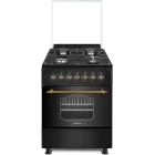 Aragaz Studio Casa ALMARETROBLK57/57, Mixt, 4 arzatoare, Sistem de siguranta, Aprindere integrata, Grill, Rotisor, Clasa A, 57 cm, Negru