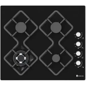 Plita incorporabila Studio Casa NEWCRYSP60, Gaz, 4 arzatoare, Aprindere electrica integrata, Sistem de siguranta, Gratar fonta, 60 cm, Negru