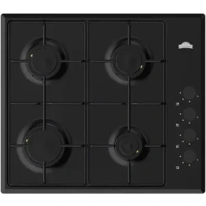 Plita incorporabila Nuova Cucina PG60BKSTAR, Gaz, 4 arzatoare, Aprindere electrica integrata, Sistem de siguranta, 60 cm, Negru
