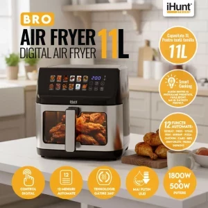 iHunt Friteuza cu aer cald Bro, 2300W, 11L, Negru/Argintiu