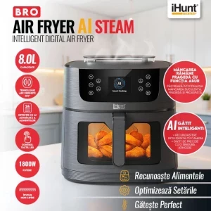 iHunt Friteuza cu aer cald Bro AI Steam, 1800W, 8L, Gri