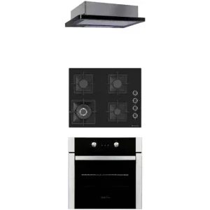Pachet incorporabil Studio Casa Style Cuptor electric & Plita pe gaz & Hota telescopica, Negru & Inox