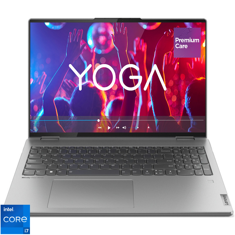 Ultrabook Lenovo 16'' Yoga 7 16IAH7, 2.5K IPS Touch, Procesor Intel® Core™ i7-12700H (24M Cache, up to 4.70 GHz), 16GB DDR5, 512GB SSD, Intel Arc A370M 4GB, Win 11 Home, Arctic Grey, 3Yr Onsite Premium Care