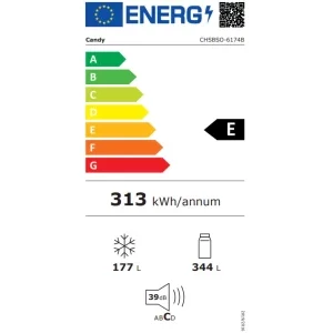 Candy CHSBSO 6174B, No Frost, 532 L, Super Freezing, Sky LED, Display, Clasa E, 177 cm, Negru