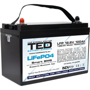 TED Acumulator LiFePO4 12.8V 100Ah Bluetooth BMS TED007407