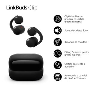 Sony In-Ear, LinkBuds Clip WF-LC900B, True Wireless, Bluetooth, IPX4, AI Voice Assist, Black