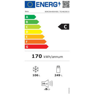 Beko B5RCNA406HXB1, 355 L, Clasa C, No Frost, AeroFlow, HarvestFresh, MaxStore, 203 cm, Metal Look