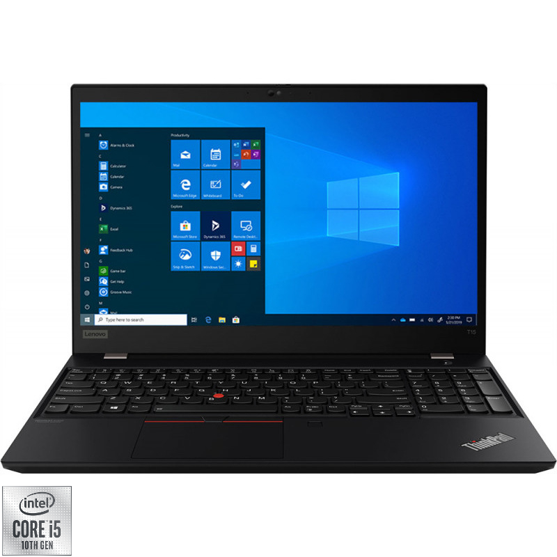 Laptop Lenovo 15.6'' ThinkPad T15 Gen 1, FHD IPS, Procesor Intel® Core™ i5-10210U (6M Cache, up to 4.20 GHz), 8GB DDR4, 512GB SSD, GMA UHD, Win 10 Pro, Black