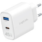 Incarcator retea Logilink PA0410, 1x USB-C, 1x USB, Quick Charge 45 W, GaN, White