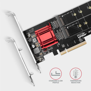 AXAGON PCEM2-ND 1x PCI-E Male - 2x M.2 PCI-E SSD