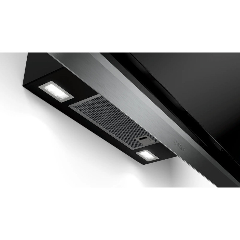 Hota Bosch decorativa DWK98PR60, TouchControl, 3 trepte, Putere de absorbtie 840 m3/h, 90 cm, Sticla neagra