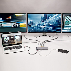 LINDY DST-Pro 5K XT, USB-C, USB 3.0, DisplayPort, HDMI, RJ-45, SD/MicroSD, Jack 3.5 mm, PD 100W, Silver