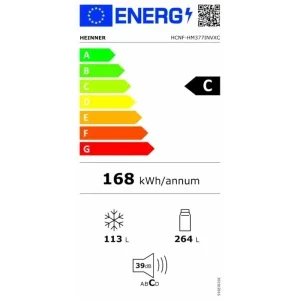 Heinner HCNF-HM377INVXC, 377 L, Clasa C, No Frost, Inverter, Dual Fresh Zone, Control electronic, Iluminare LED, 200 cm, Inox