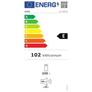 VIVAX VL-235E, 230 L, Clasa E, Control mecanic, Iluminare LED, 142 cm, Alb
