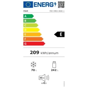 Fram FDD-VRR311BGE++, 311 L, Clasa E, Control mecanic, Iluminare LED, 179 cm, Crem