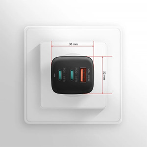 AXAGON ACU-DPQ65, 2x USB-C, 1x USB, PD/QC 65W, GaN, Black