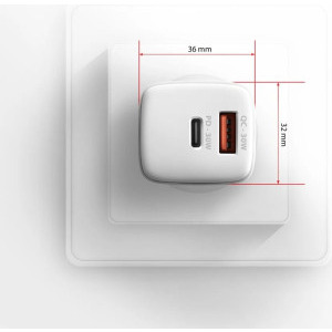 AXAGON ACU-PQ30W, 1x USB-C, 1x USB, Quick Charge 30 W, White