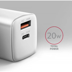 AXAGON ACU-PQ20W, 1x USB-C, 1x USB, PD3.0/QC4+, 20W, White