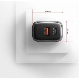 AXAGON ACU-PQ67, 1x USB-C, 1x USB, PD/QC 67W, GaN, Grey