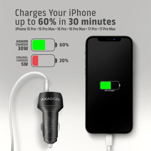 AXAGON PWC-PQ48, 1x USB-C, 1x USB, 48W, PD3.0 & QC4+, Black