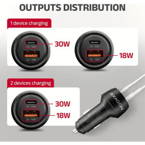 AXAGON PWC-PQ48, 1x USB-C, 1x USB, 48W, PD3.0 & QC4+, Black