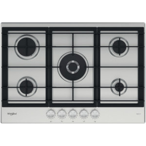 Plita incorporabila Whirlpool GMWL 728/IXL, Gaz, 5 zone de gatit, Aprindere electrica, Sistem de siguranta, Gratar fonta, 73 cm, Inox