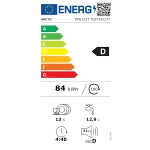 Arctic DFN1533, 13 seturi, 5 programe, Clasa D, Aqua Protect, 60 cm, Alb