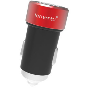 Lemontti 2x USB, 18W, Black/Red + cablu USB-C