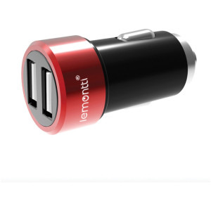 Lemontti 2x USB, 15W, Black/Red + cablu USB-C